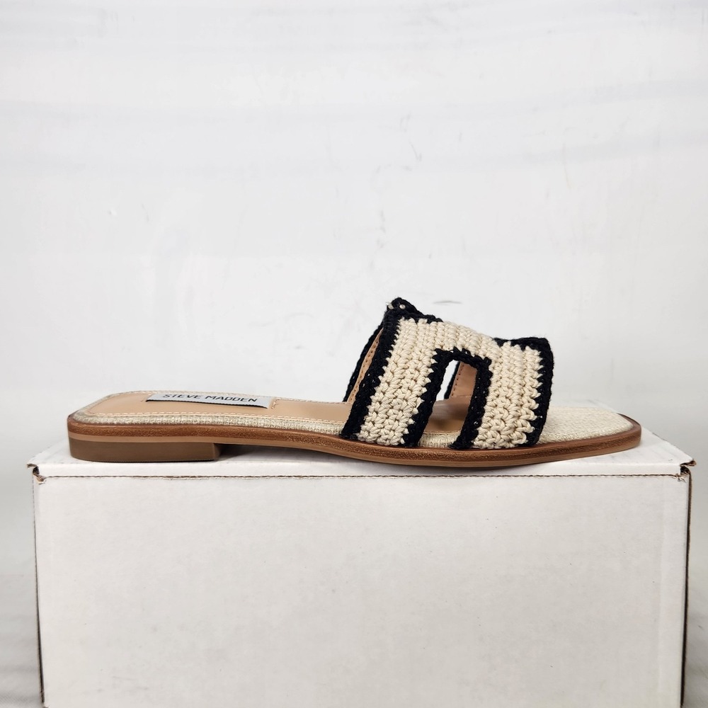 Steve Madden Slide Sandals Womens Size 5.5 Cream Mult Crochet Knit Flat Hadyn